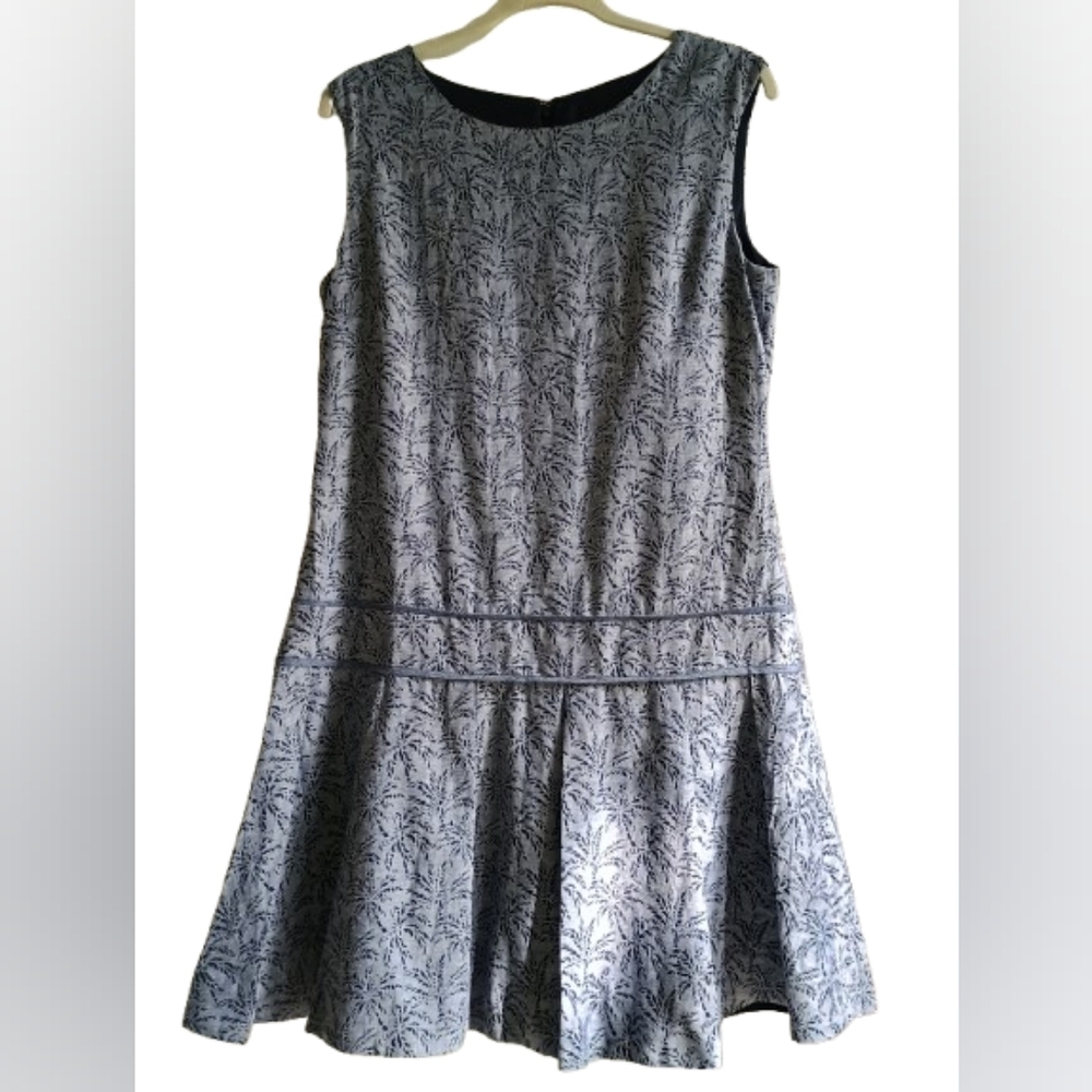 J.Crew Women's Palm Jacquard Drop Waist Dress Size 10 Linen Academia - Picture 2 of 16